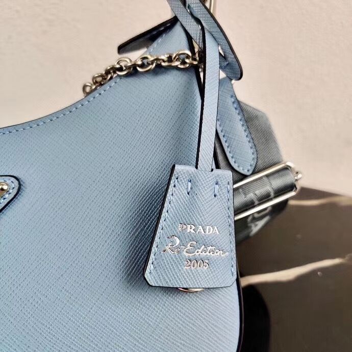 Prada Saffiano leather mini shoulder bag 2BH204 sky blue