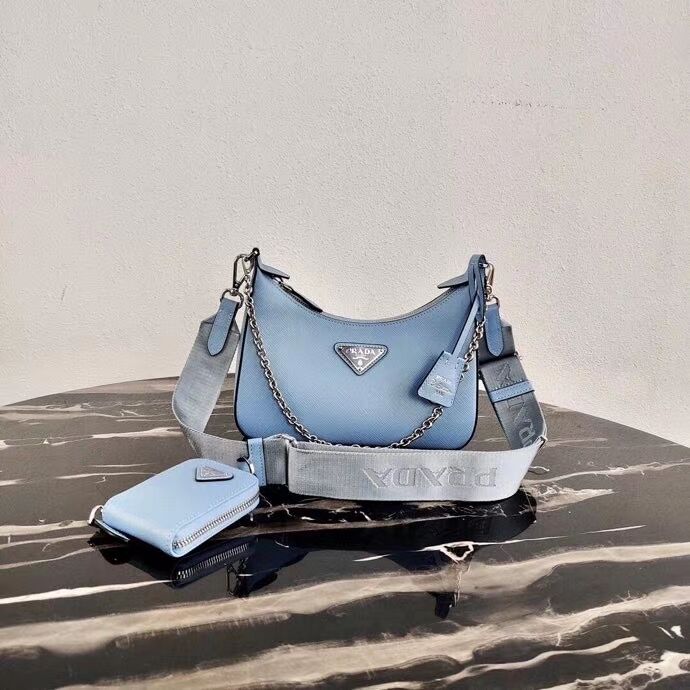 Prada Saffiano leather mini shoulder bag 2BH204 sky blue