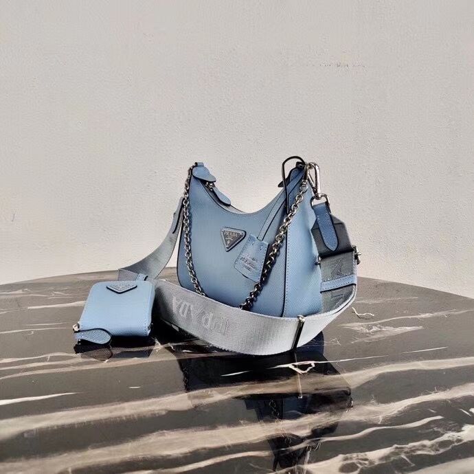 Prada Saffiano leather mini shoulder bag 2BH204 sky blue