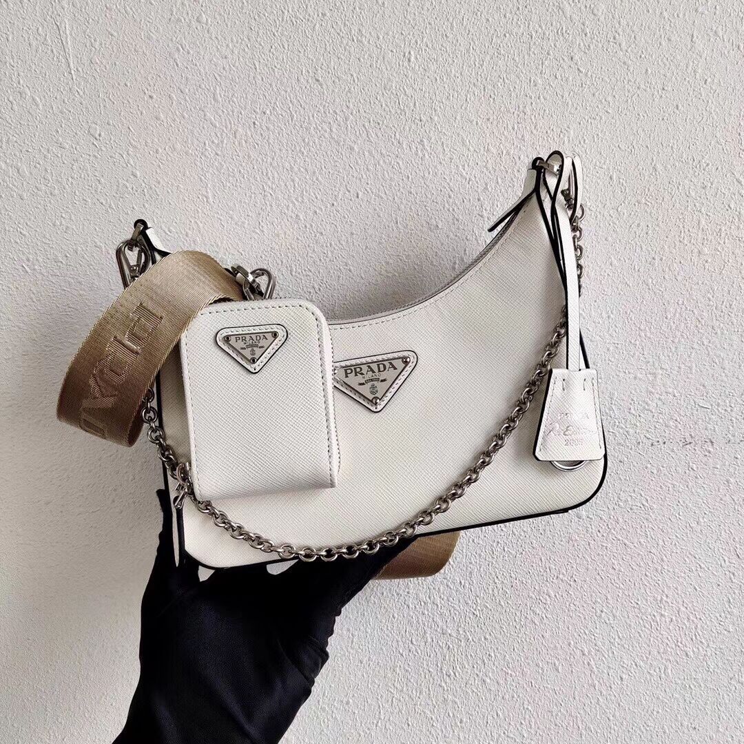 Prada Saffiano leather mini shoulder bag 2BH204 white