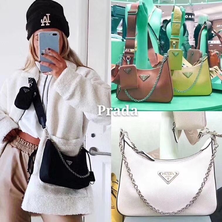 Prada Saffiano leather mini shoulder bag 2BH204 white