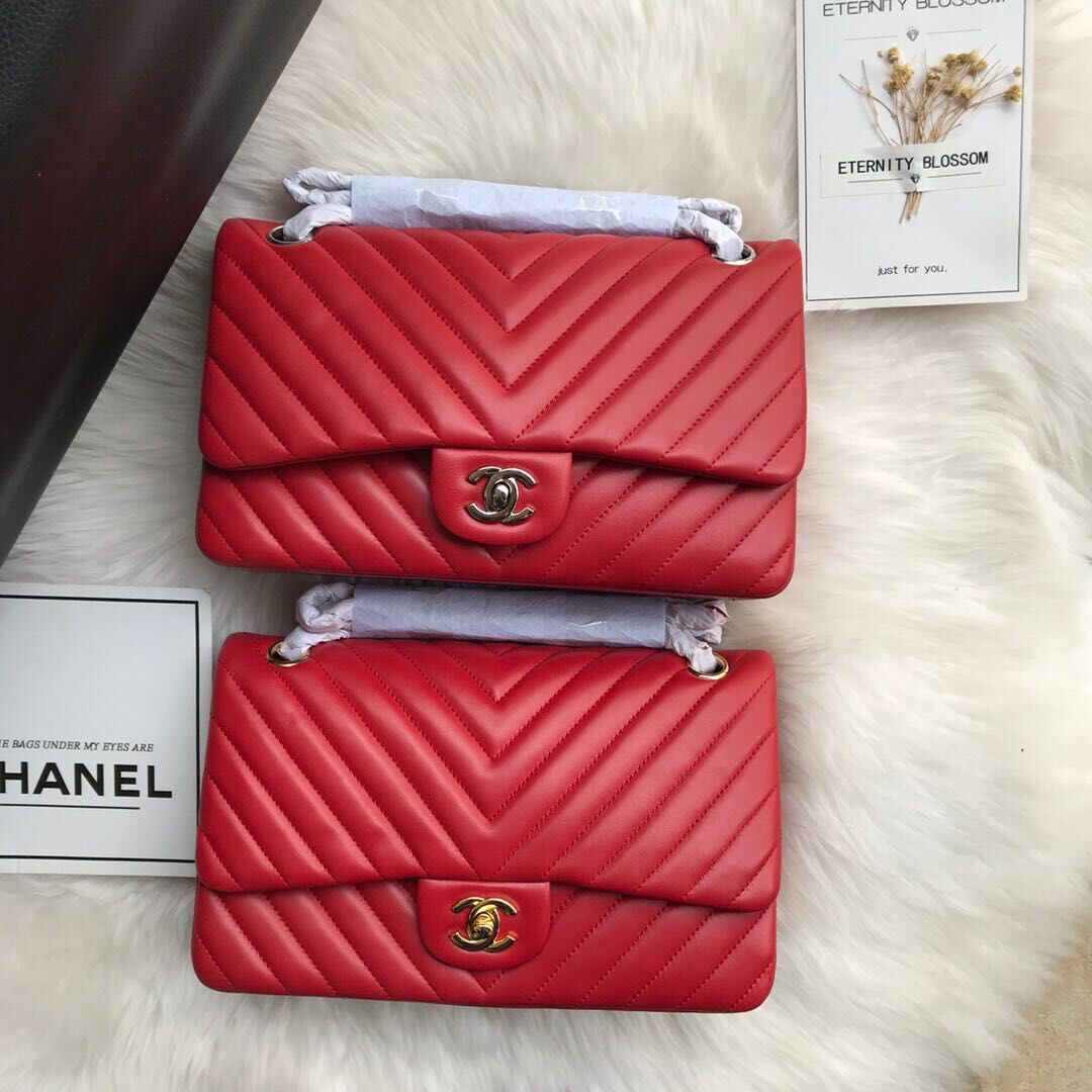 Chanel Flap Original Lambskin Leather Shoulder Bag 1112V Red