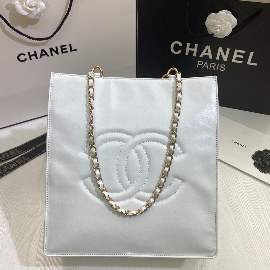 Chanel Original Leather Tote Shopping Bag AS1942 White