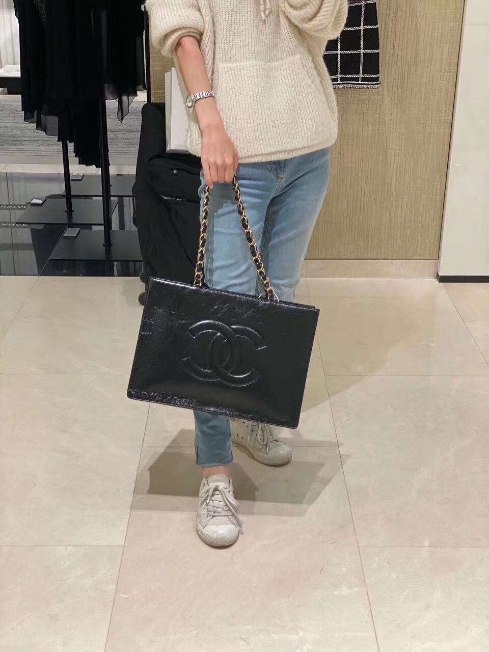 Chanel Original Leather Tote Shopping Bag AS1943 Black