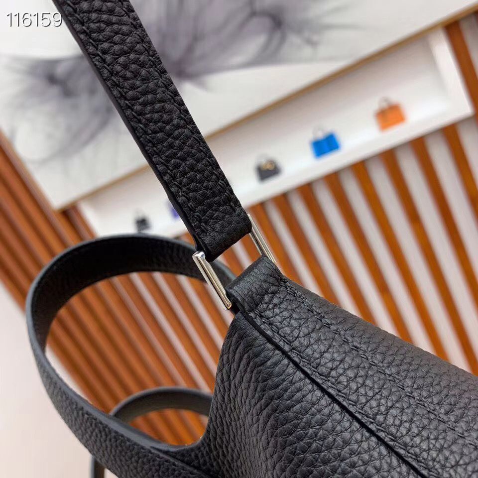 Hermes Picotin Lock 22cm Bags Original Litchi Leather HPL1048 Black