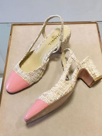 Chanel tweed slingbacks 55mm heel G31318 beige&pink