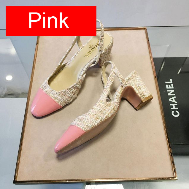 Chanel tweed slingbacks 55mm heel G31318 beige&pink