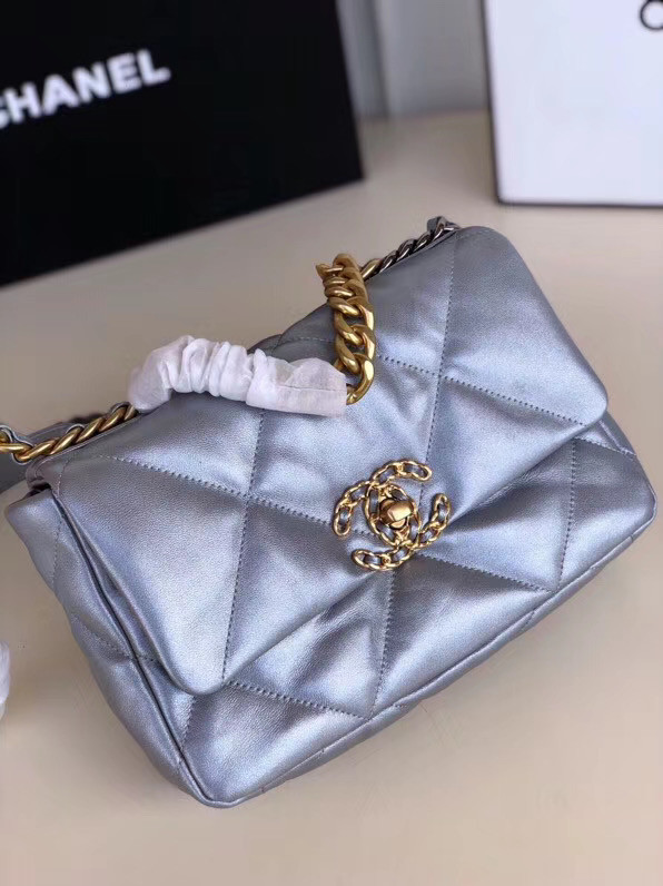 Chanel 19 flap bag AS1160 silver