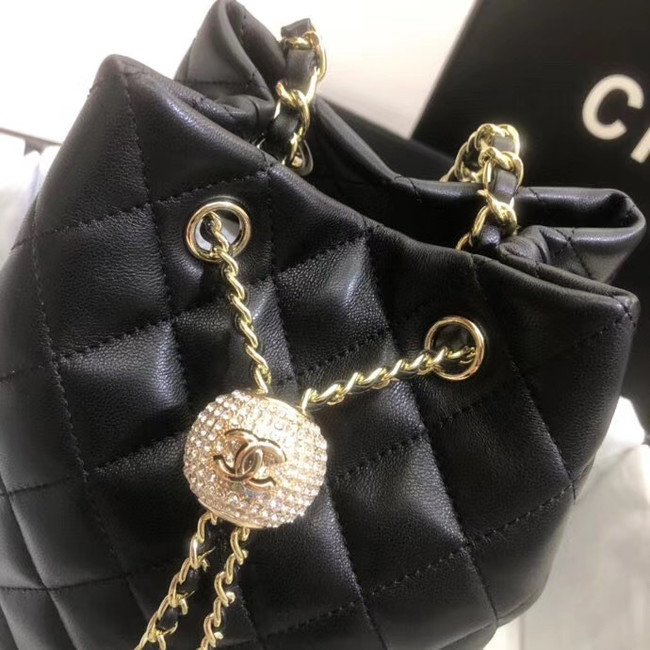 Chanel velvet Drawstring Sheepskin bag AS1894 black