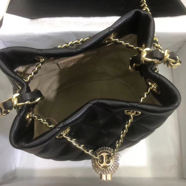 Chanel velvet Drawstring Sheepskin bag AS1894 black