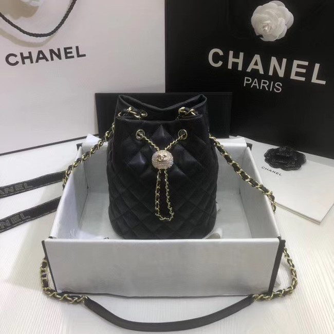 Chanel velvet Drawstring Sheepskin bag AS1894 black