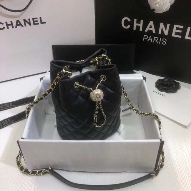 Chanel velvet Drawstring Sheepskin bag AS1894 black