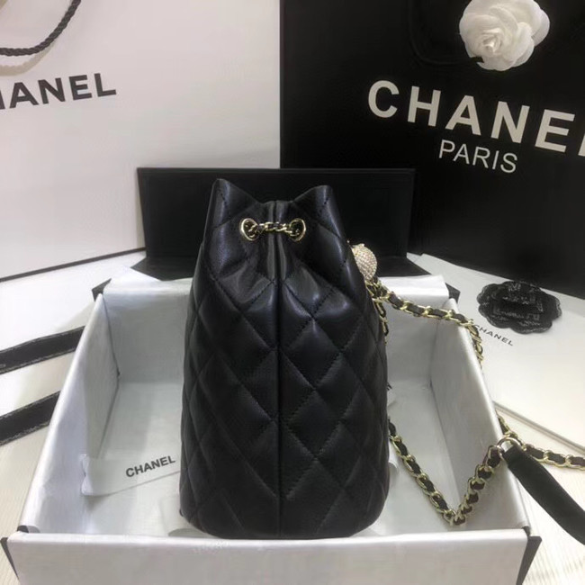 Chanel velvet Drawstring Sheepskin bag AS1894 black