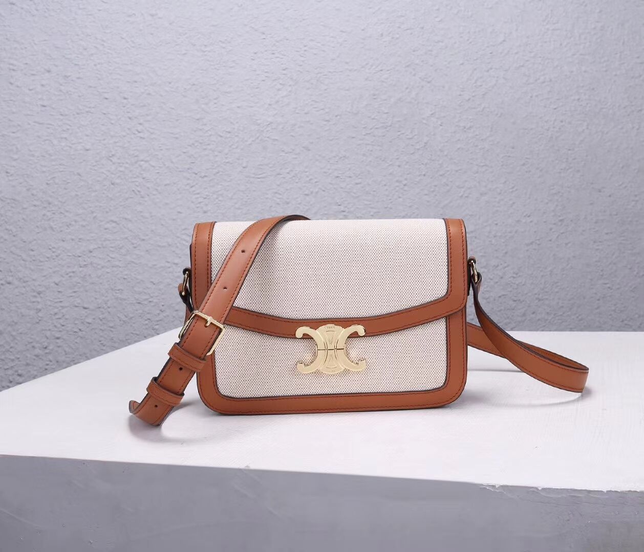 Celine TEEN TRIOMPHE BAG IN TRIOMPHE CANVAS AND CALFSKIN CL87368 white