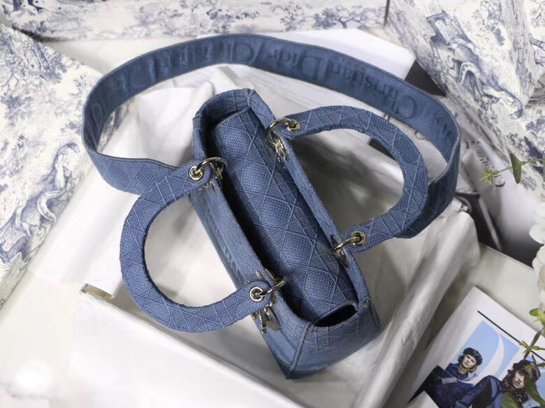 DIOR MEDIUM LADY D-LITE BAG Dark Denim Blue Cannage Embroidery M0565OREY