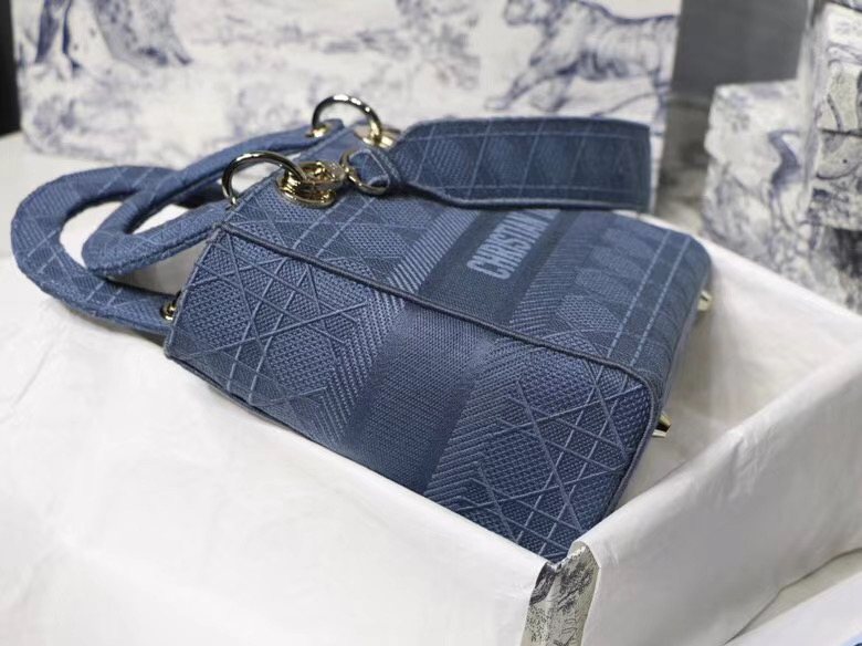 DIOR MEDIUM LADY D-LITE BAG Dark Denim Blue Cannage Embroidery M0565OREY