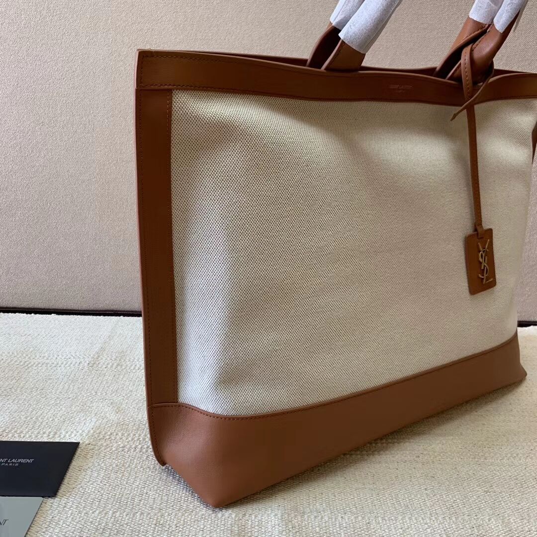 Yves Saint Laurent CANVAS tote bag Y615719 brown&white