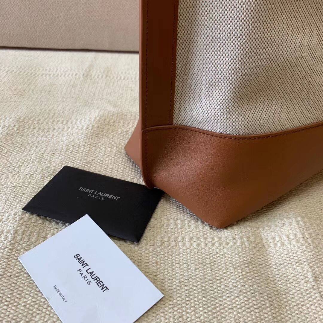 Yves Saint Laurent CANVAS tote bag Y615719 brown&white