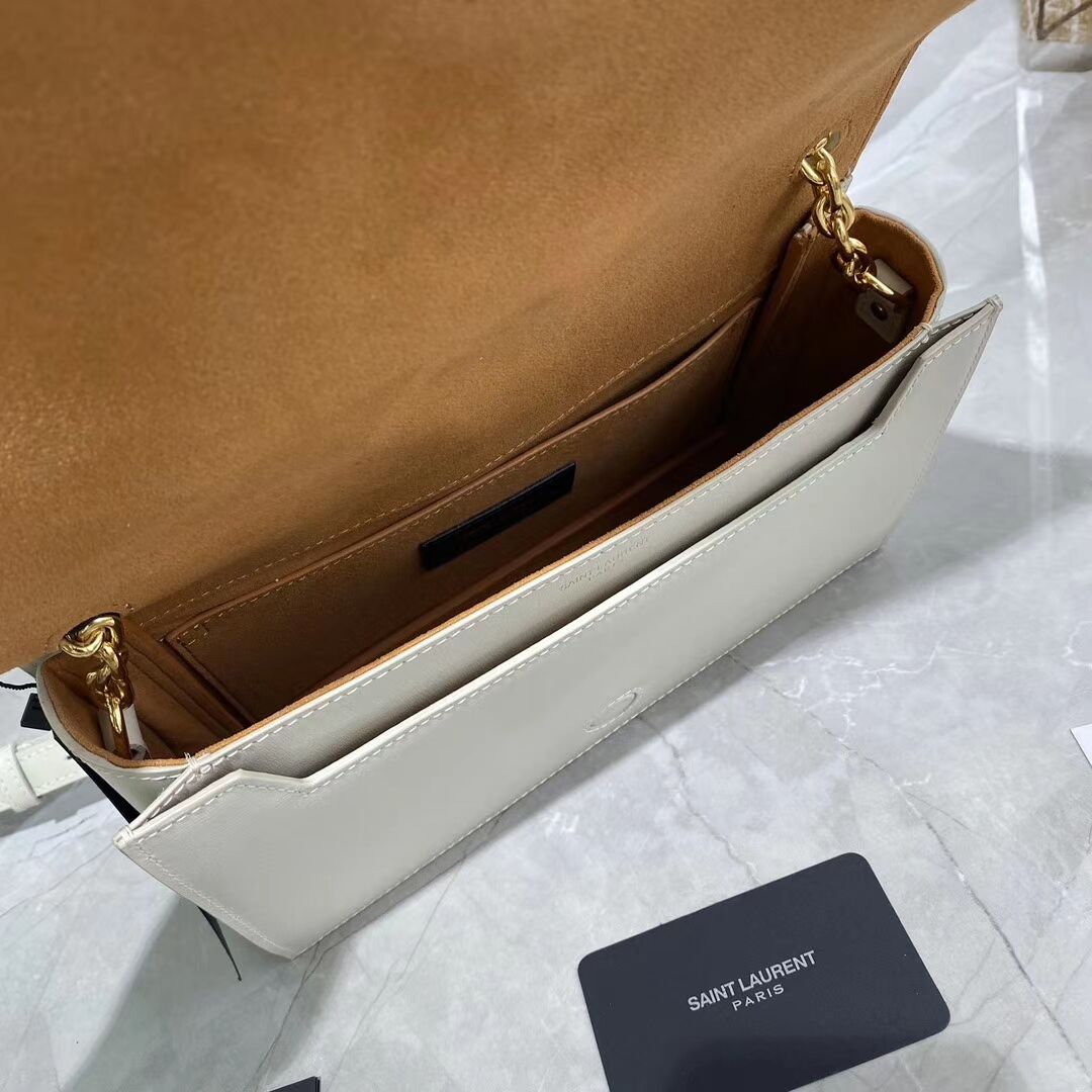 Yves Saint Laurent Calfskin Leather Shoulder Bag Y635627 White