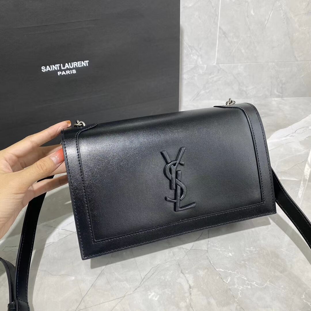 Yves Saint Laurent Calfskin Leather Shoulder Bag Y635627-1 black