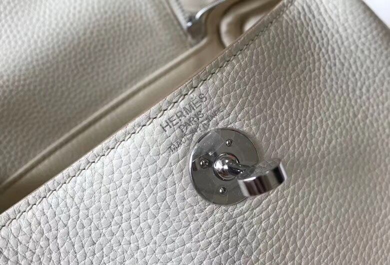 Hermes mini Lindy Original Togo Leather Bag LD19 White&Silver-Tone Metal