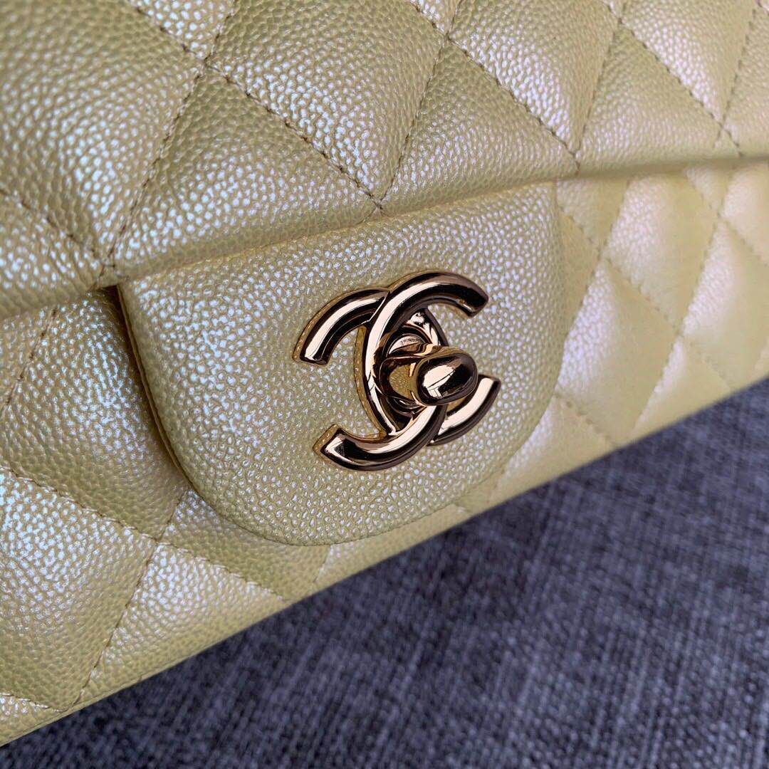 Chanel Original Lather Flap Bag AS1792 Lemon & Gold-Tone Metal 