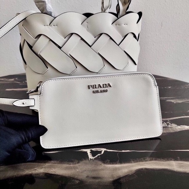 Prada Leather Tress Tote 1BG318 white