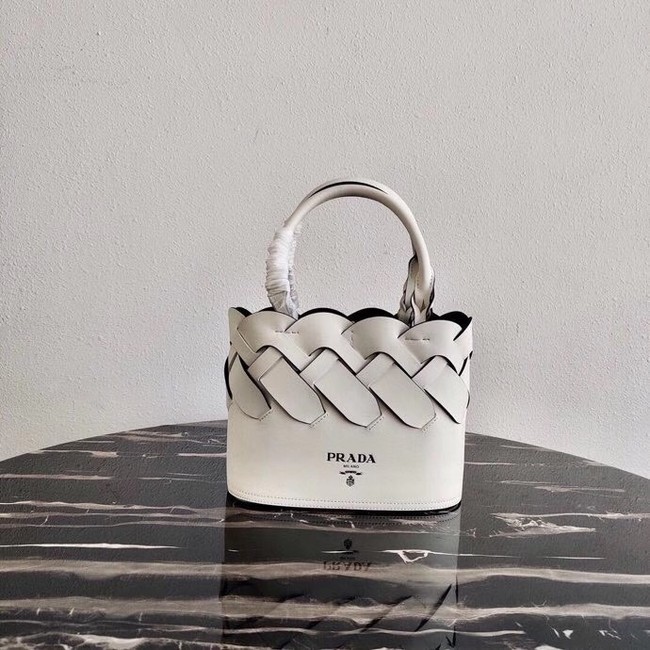 Prada Leather Tress Tote 1BG318 white