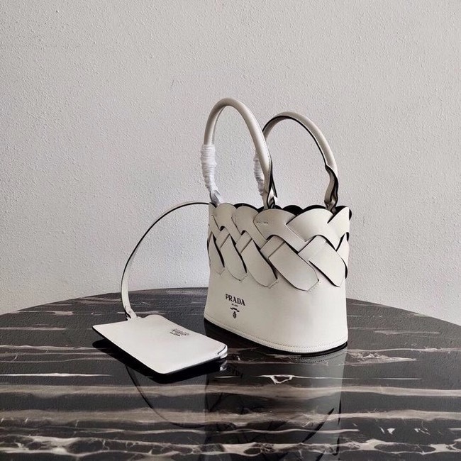 Prada Leather Tress Tote 1BG318 white