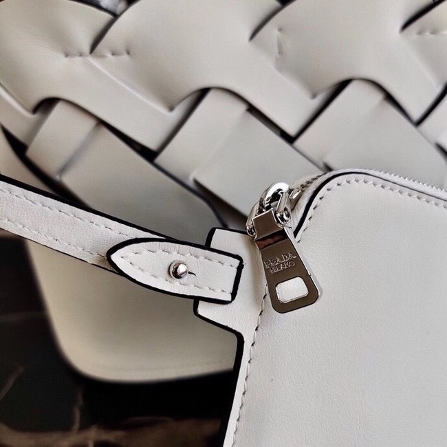 Prada Leather Tress Tote 1BG318 white