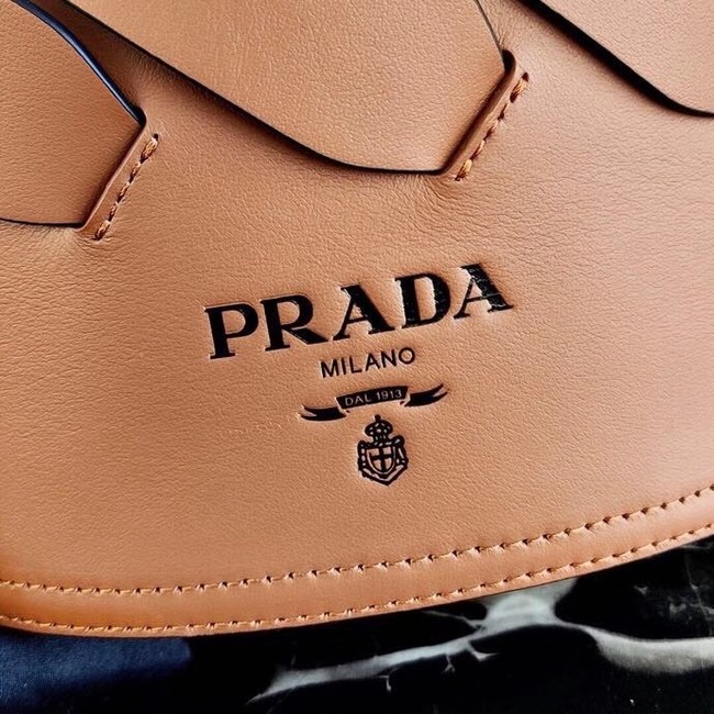 Prada Original Leather Woven Pattern Bucket Bag 1BG049 apricot