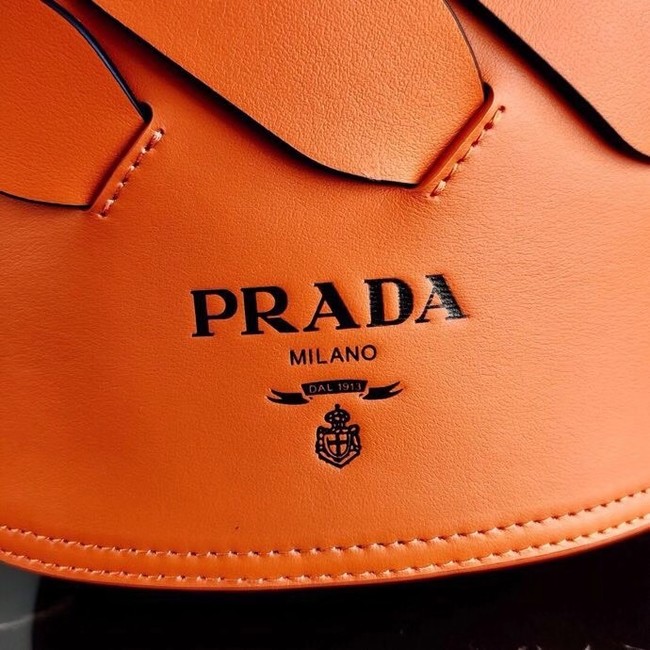 Prada Original Leather Woven Pattern Bucket Bag 1BG049 orange