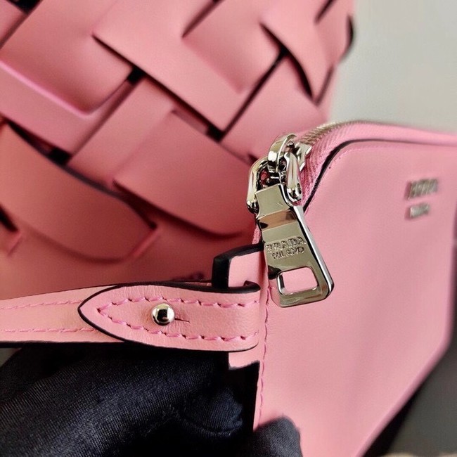 Prada Original Leather Woven Pattern Bucket Bag 1BG049 pink