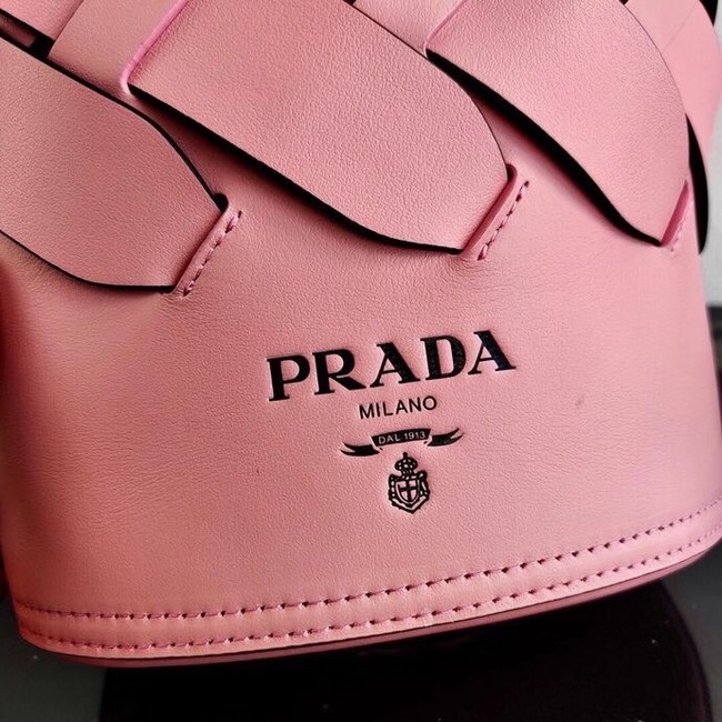 Prada Original Leather Woven Pattern Bucket Bag 1BG049 pink