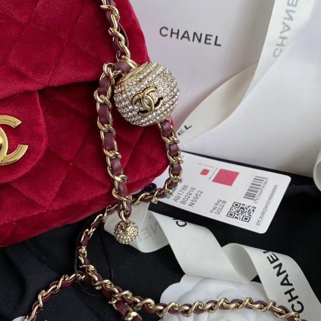 Chanel Original Small velvet flap bag AS1115 red