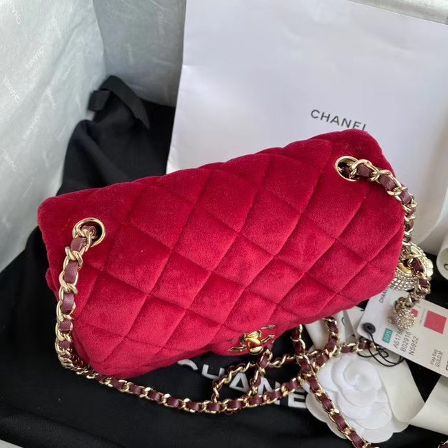 Chanel Original Small velvet flap bag AS1115 red