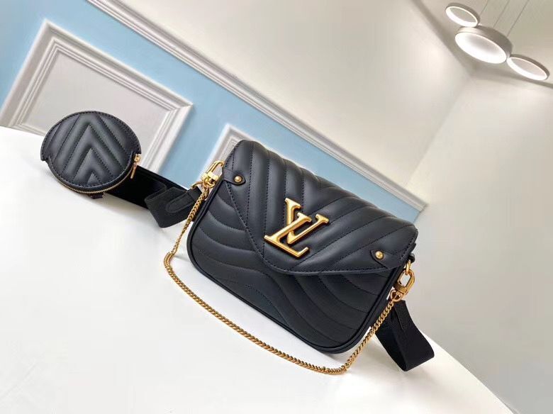 LOUIS VUITTON NEW WAVE Originl Leather Shoulder Bag M56466 Black