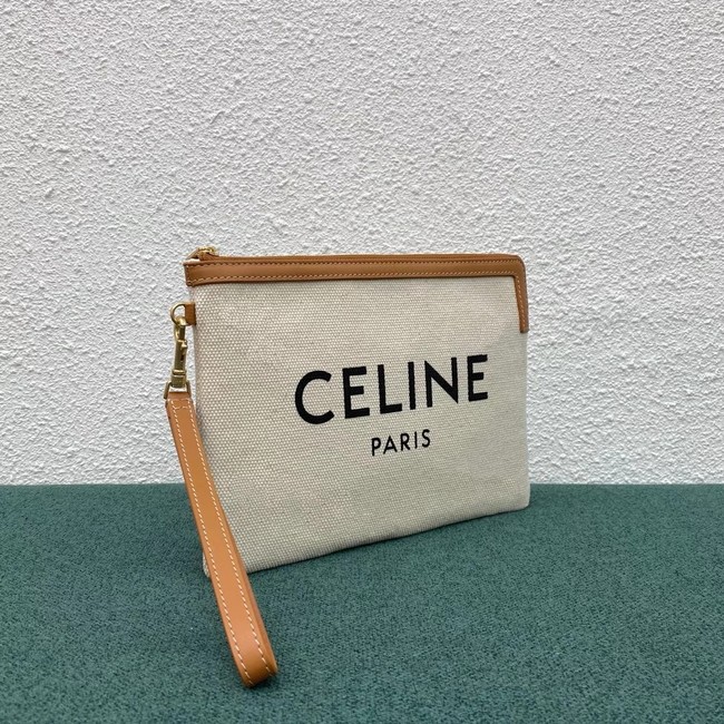 Celine CLUTCHES LARGE POUCH IN COTTON WITH CELINE PRINT AND CALFSKIN 100672 BROWN