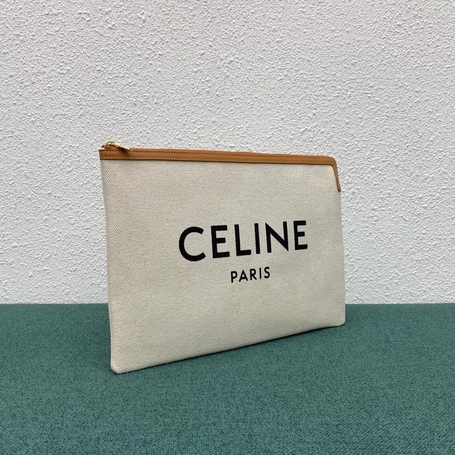 Celine CLUTCHES LARGE POUCH IN COTTON WITH CELINE PRINT AND CALFSKIN 10B802B BROWN