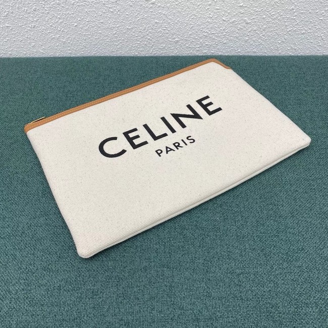 Celine CLUTCHES LARGE POUCH IN COTTON WITH CELINE PRINT AND CALFSKIN 10B802B BROWN