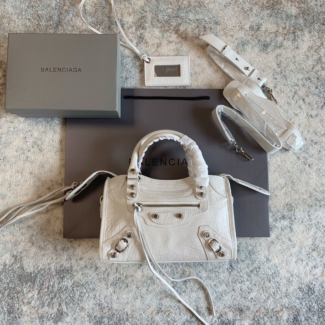 Balenciaga Classic Crocodile Leather Bag B300296 white