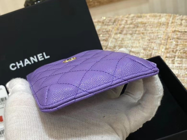 Chanel Calfskin Leather Card packet & Gold-Tone Metal A81598 Lavender