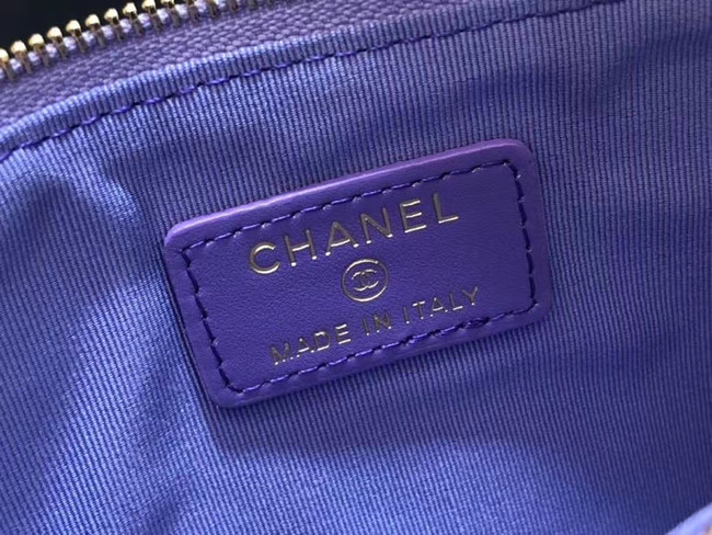 Chanel Calfskin Leather Card packet & Gold-Tone Metal A81598 Lavender