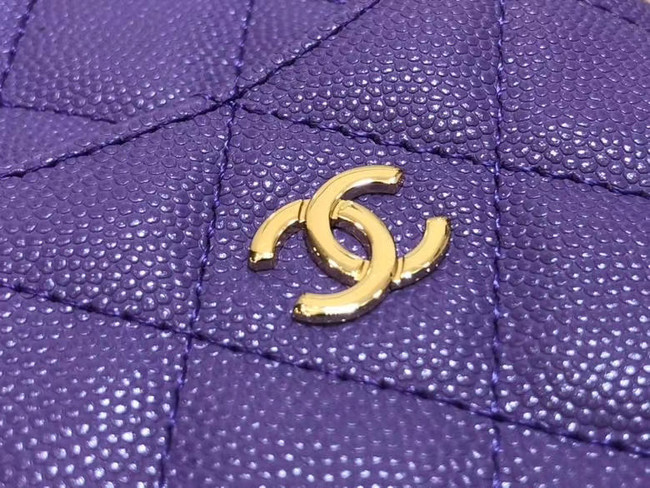 Chanel Calfskin Leather Card packet & Gold-Tone Metal A81598 Lavender