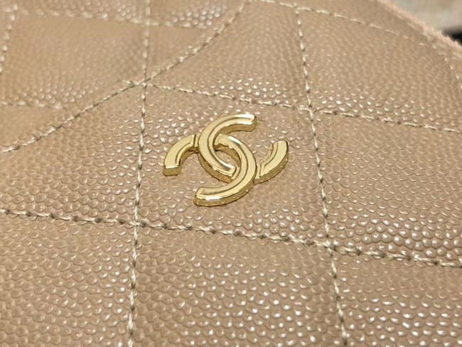 Chanel Calfskin Leather Card packet & Gold-Tone Metal A81598 beige