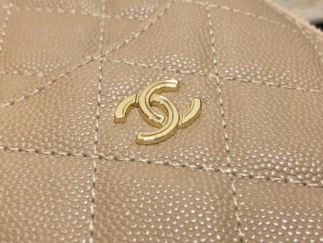 Chanel Calfskin Leather Card packet & Gold-Tone Metal A81598 beige