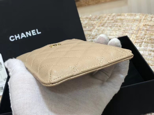Chanel Calfskin Leather Card packet & Gold-Tone Metal A81598 beige