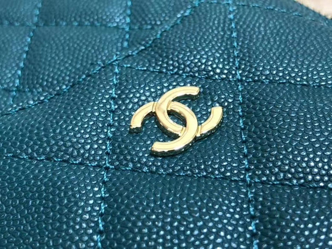 Chanel Calfskin Leather Card packet & Gold-Tone Metal A81598 blue