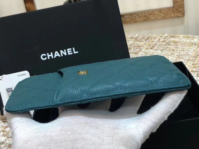 Chanel Calfskin Leather Card packet & Gold-Tone Metal A81598 blue