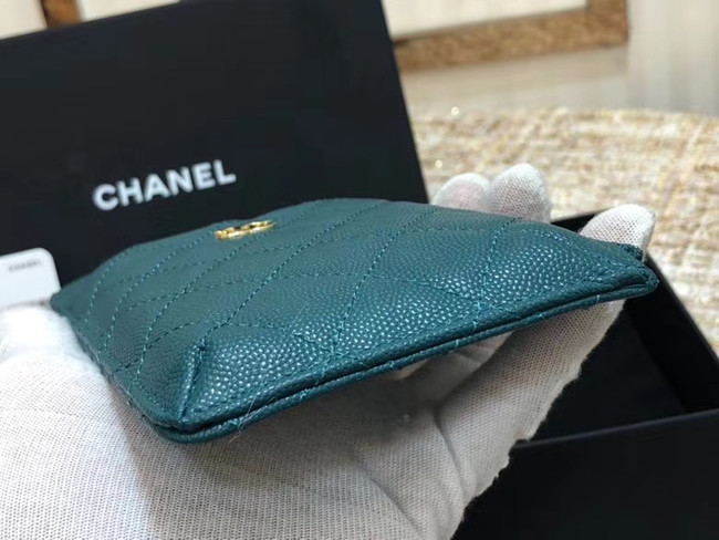 Chanel Calfskin Leather Card packet & Gold-Tone Metal A81598 blue